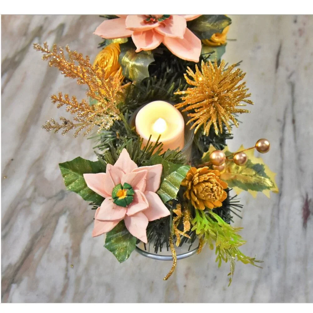 Festive Centerpiece! Galvanized metal tray w/salmon sustainable Sola Poinsettias